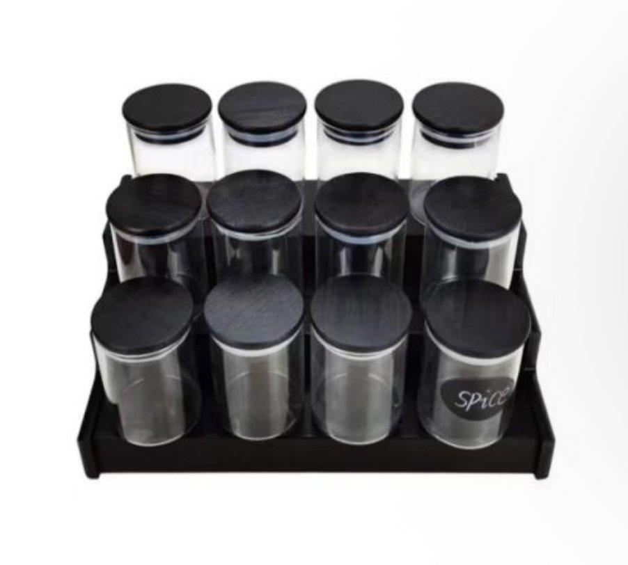 Ensemble 12 pots à Épices 250ml en BAMBOU NOIR