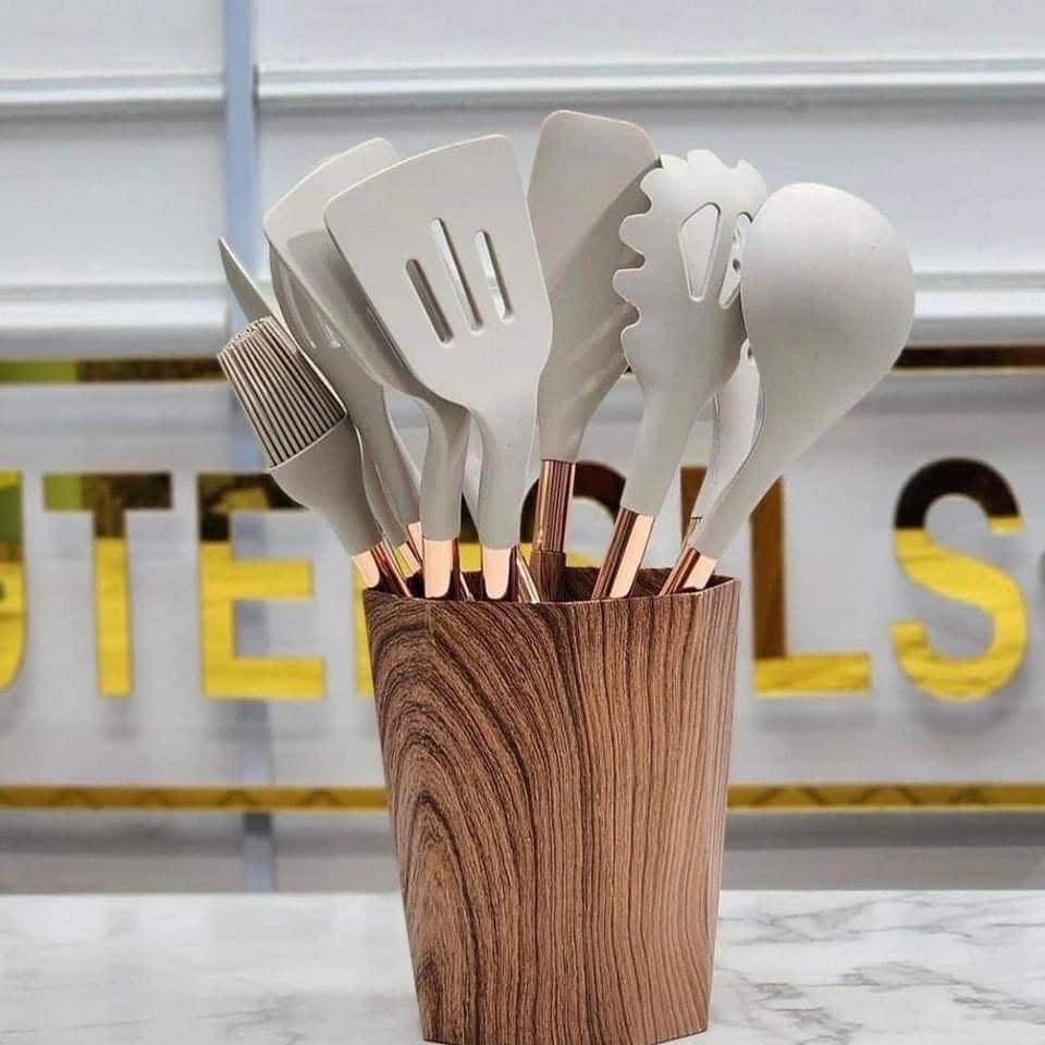 Ensemble Ustensiles de cuisine Silicone et Bois