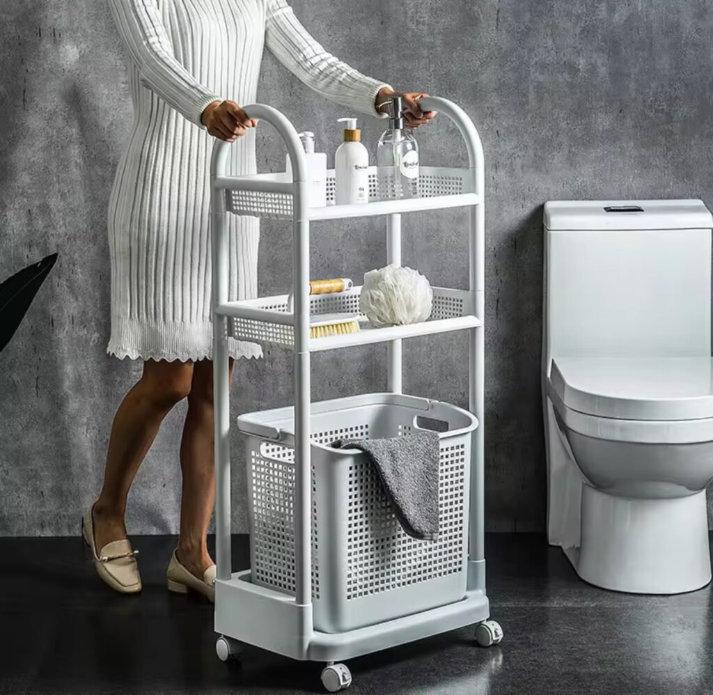 Chariot de rangement 3 niveaux avec panier amovible