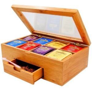Boîte à thé en bambou avec tiroir et 8 compartiments