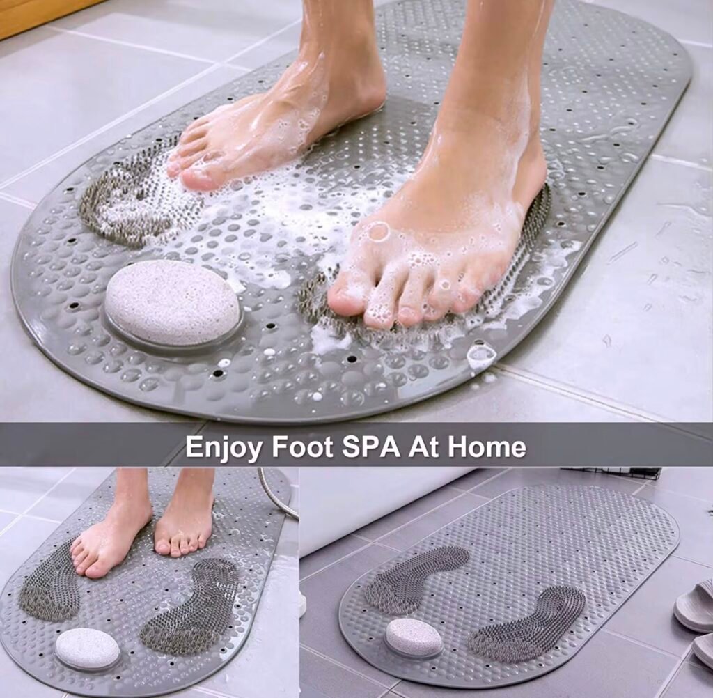 Tapis de douche antidérapant avec brosse et pierre intégrées Grand Modele