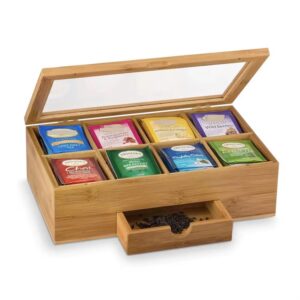 Boîte à thé en bambou avec tiroir et 8 compartiments