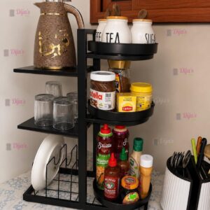 Rangement de cuisine métallique 3 en 1 avec plateaux rotatifs